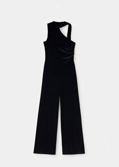 Velvet scarf-collar jumpsuit — Black 5