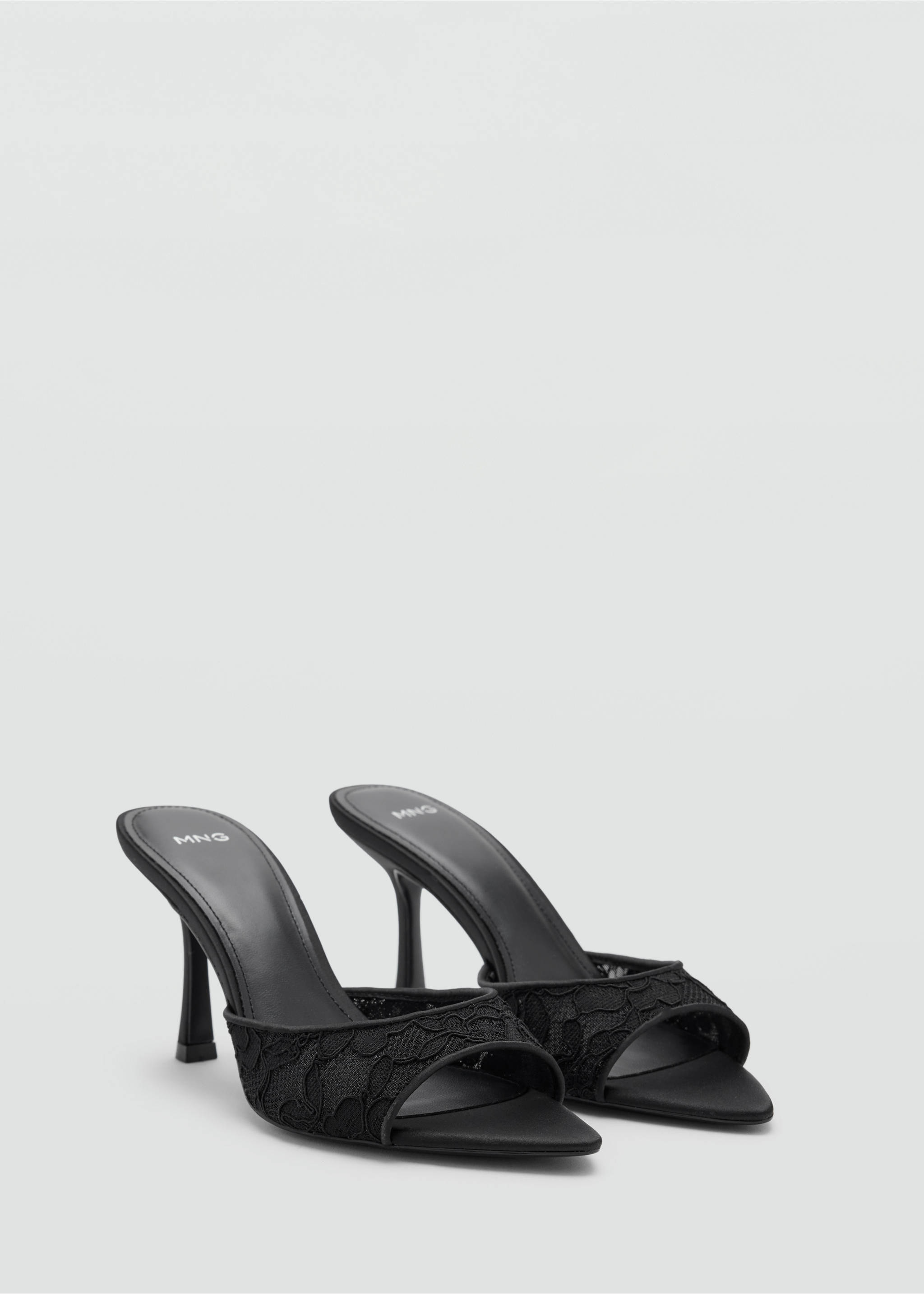 Black heeled sandals with pointed toes, lace front straps and stiletto heels., Black. Ref: 37087792-00.
