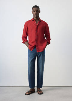 100% linen regular-fit shirt — Red 2
