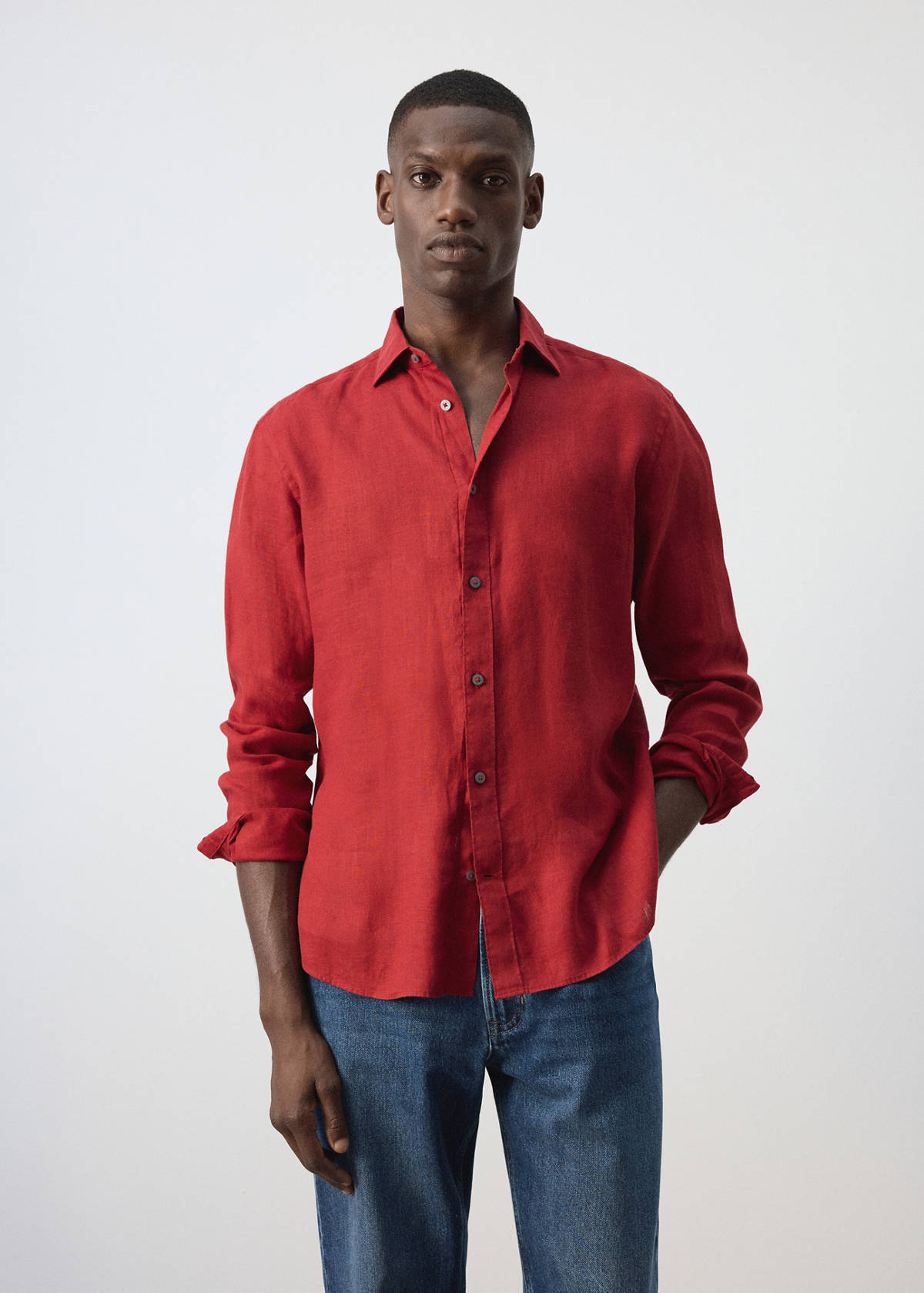 100% linen regular-fit shirt — Red