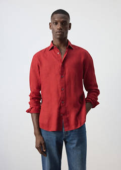 100% linen regular-fit shirt — Red 1