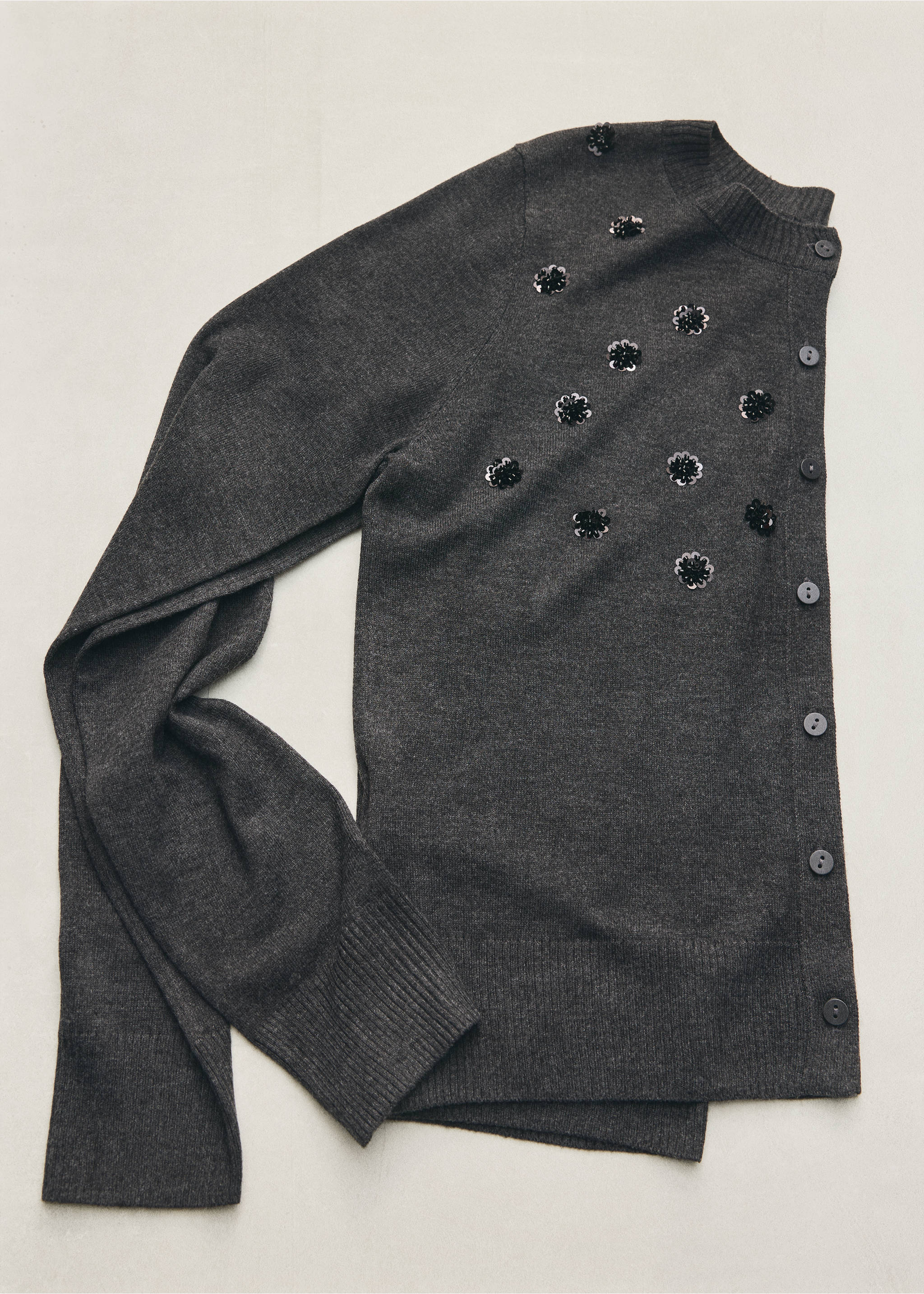 Sequin-detail knitted cardigan - Details of the article 5, Charcoal. Ref: 37087796-00.