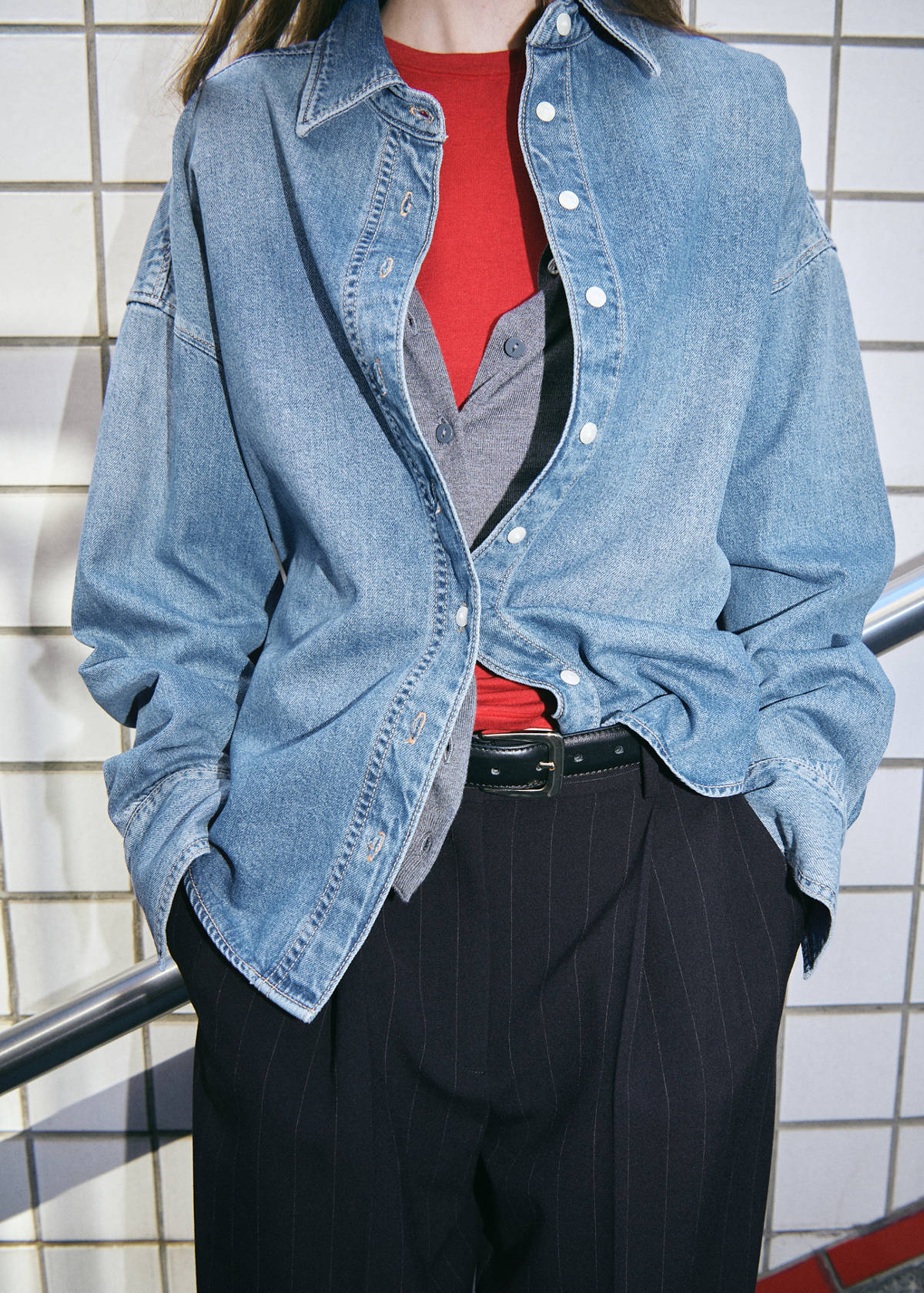 100% cotton denim shirt — Medium Blue