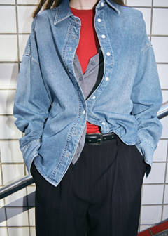 100% cotton denim shirt — Medium Blue 1