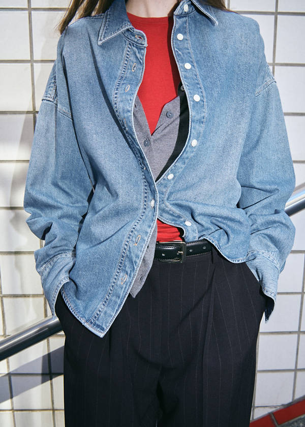 100% cotton denim shirt — Medium Blue