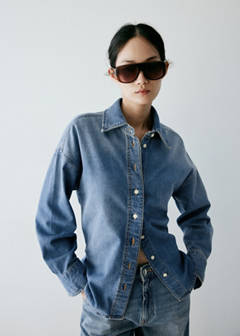 100% cotton denim shirt — Medium Blue 7