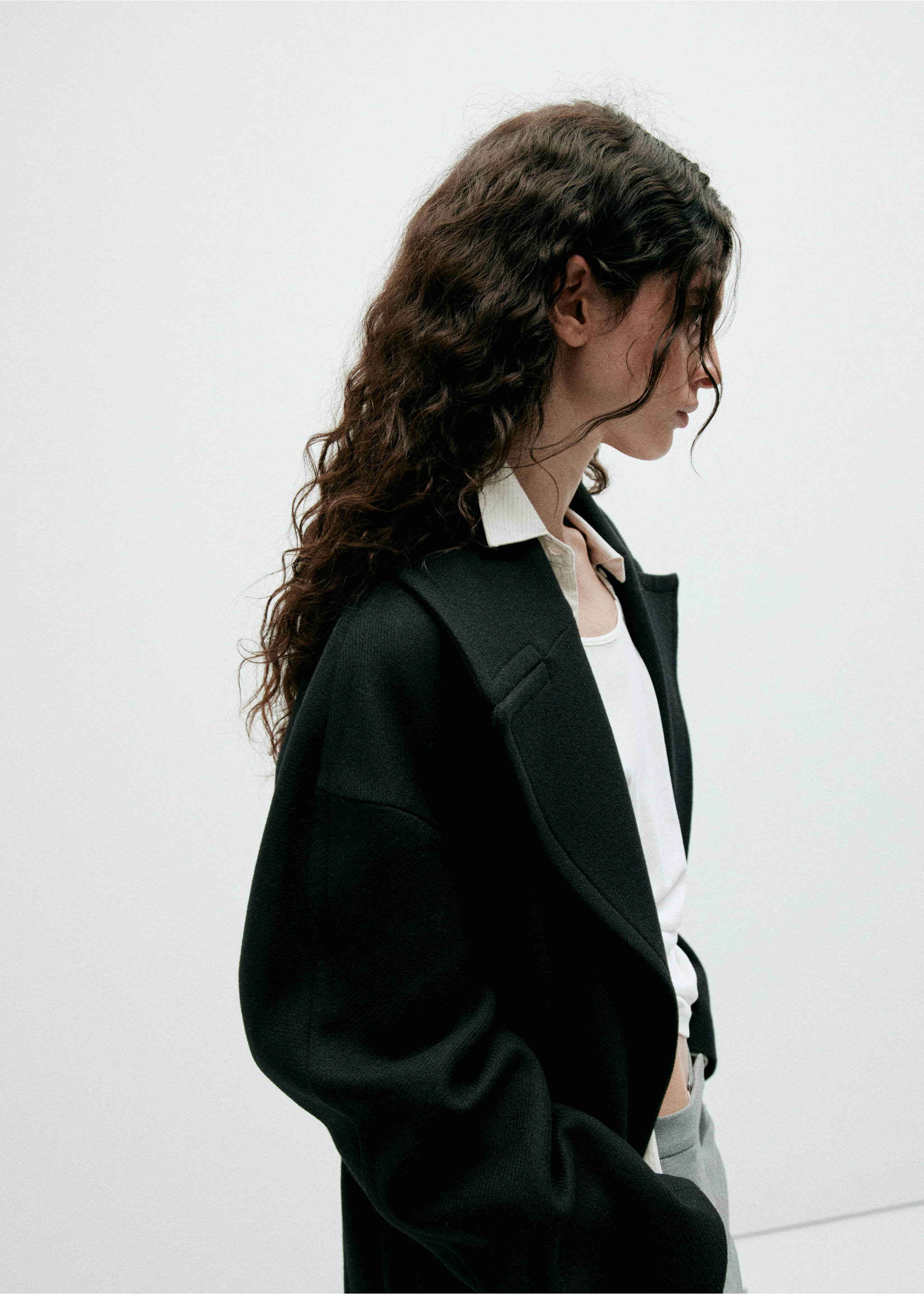 Manteco wool coat with belt - Details of the article 1, Black. Ref: 37087804-00.