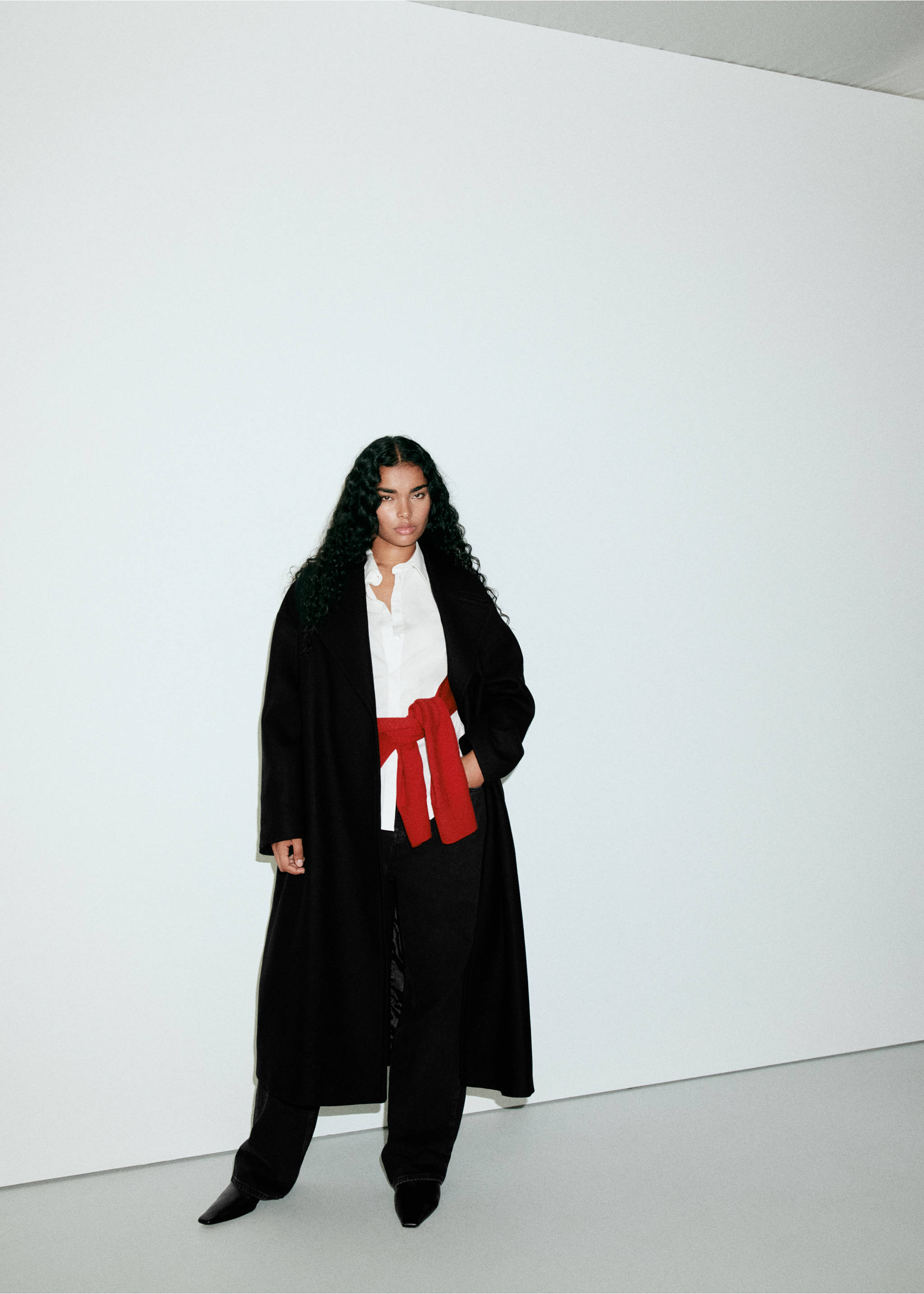 Manteco wool coat with belt - Details of the article 5, Black. Ref: 37087804-00.