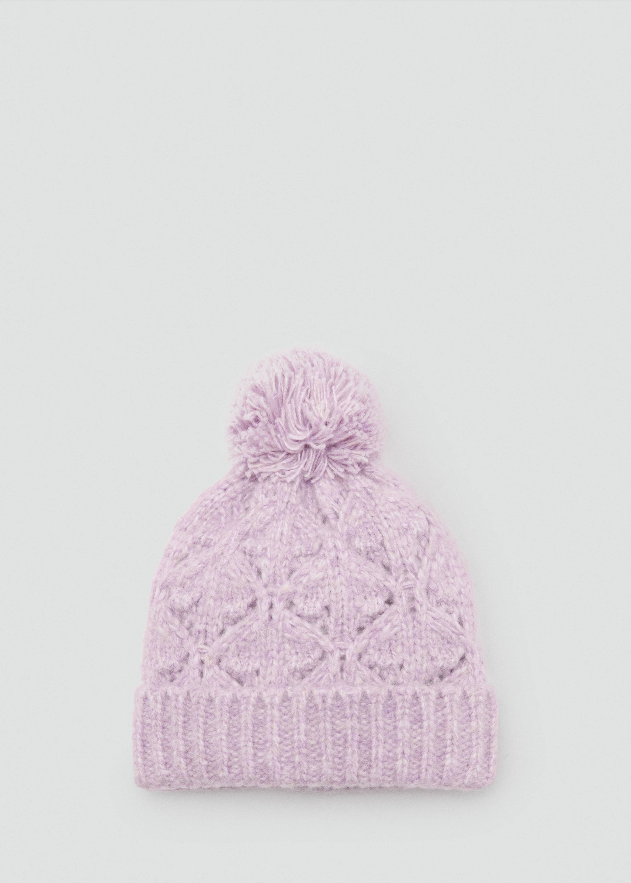 Lilac knit beanie hat with a pom-pom and ribbed brim., Lilac. Ref: 37087806-00.