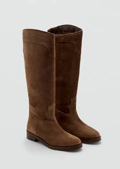 Suede-stitched leather boot — Brown 2