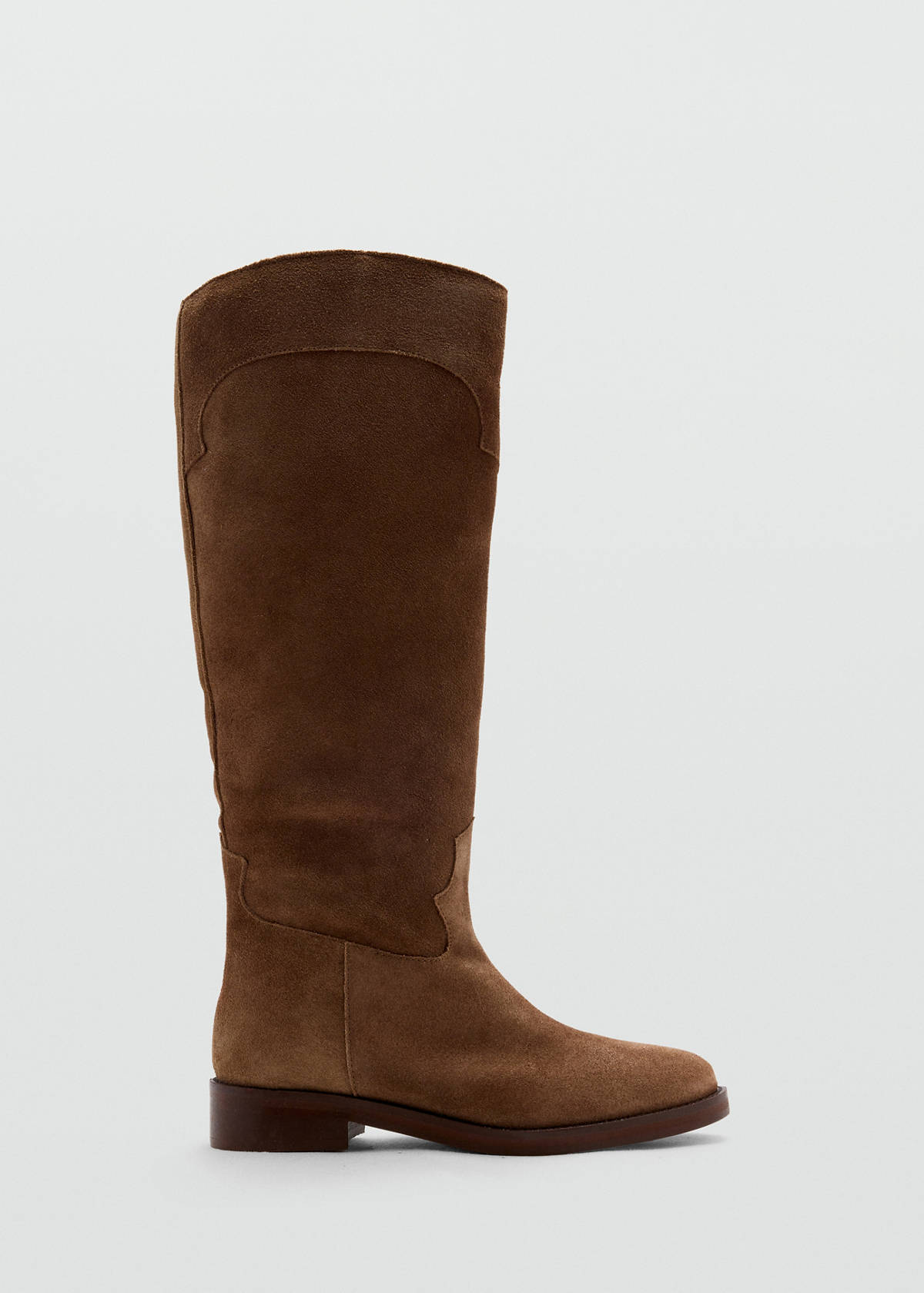 Suede-stitched leather boot — Brown