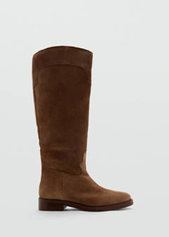 Suede-stitched leather boot — Brown 1