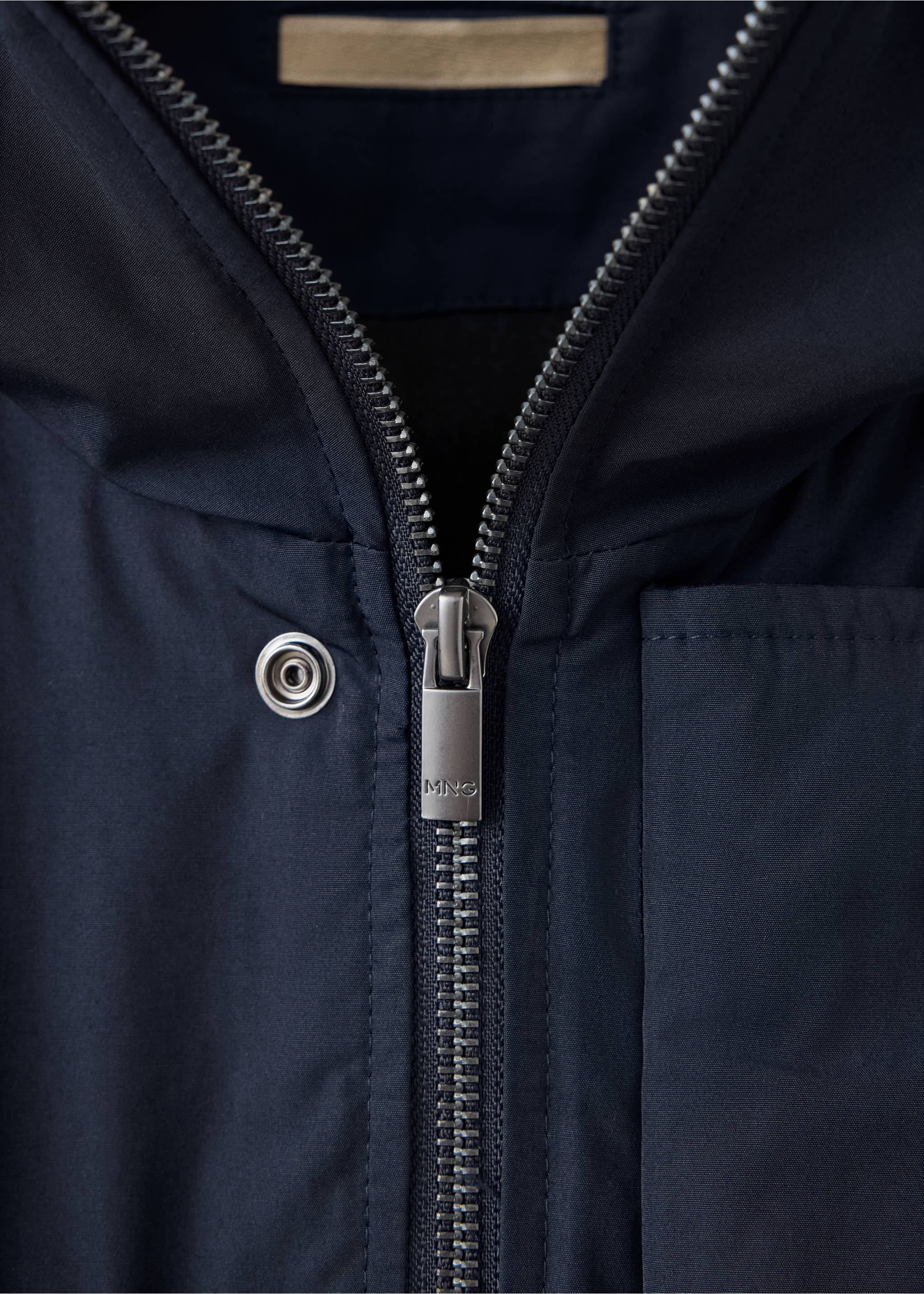 Navy blue men's parka zip and collar detail., Night Blue. Ref: 37087883-00.