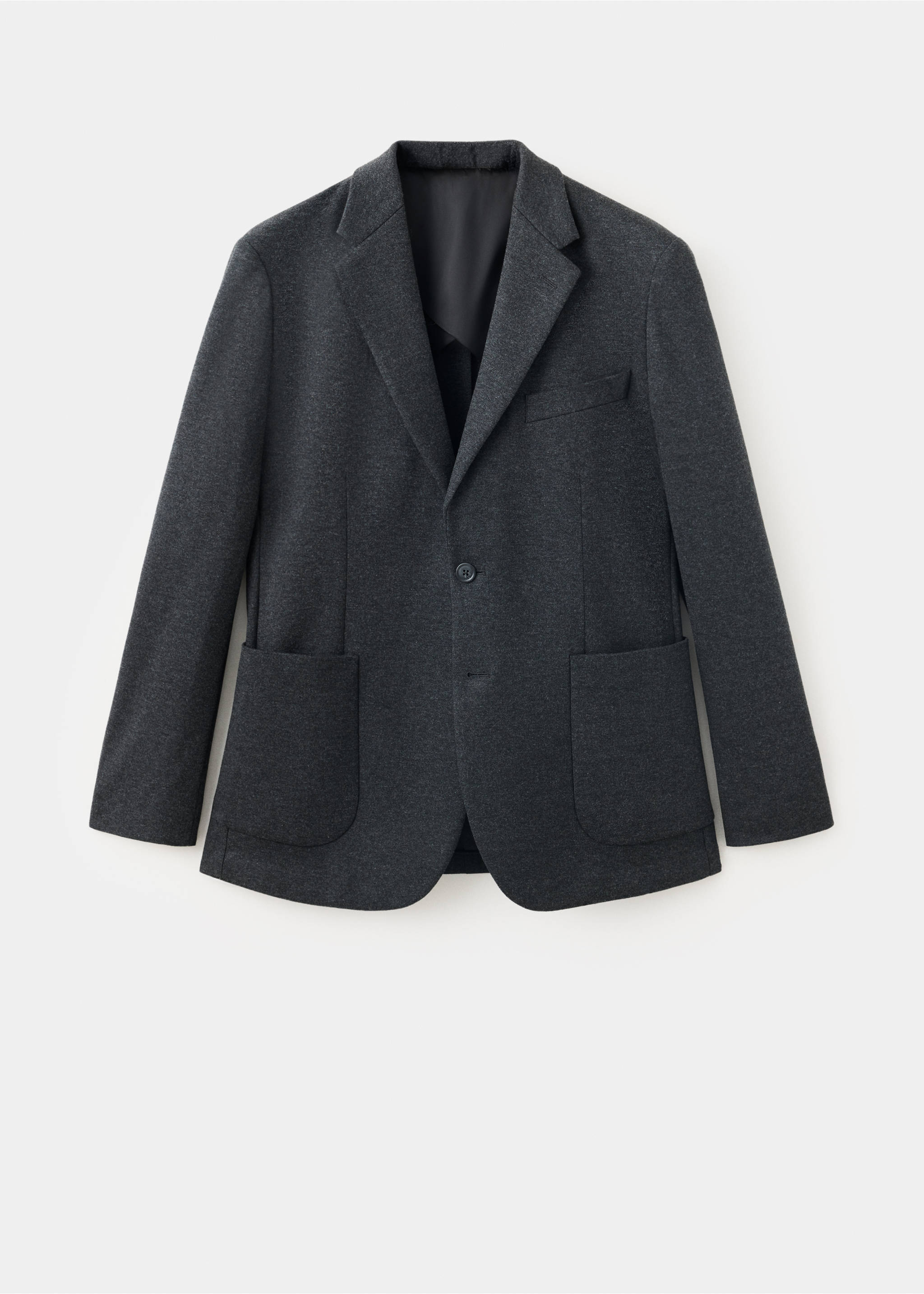 Dark grey single-breasted blazer with notched lapels and patch pockets., Grey. Ref: 37087885-00.