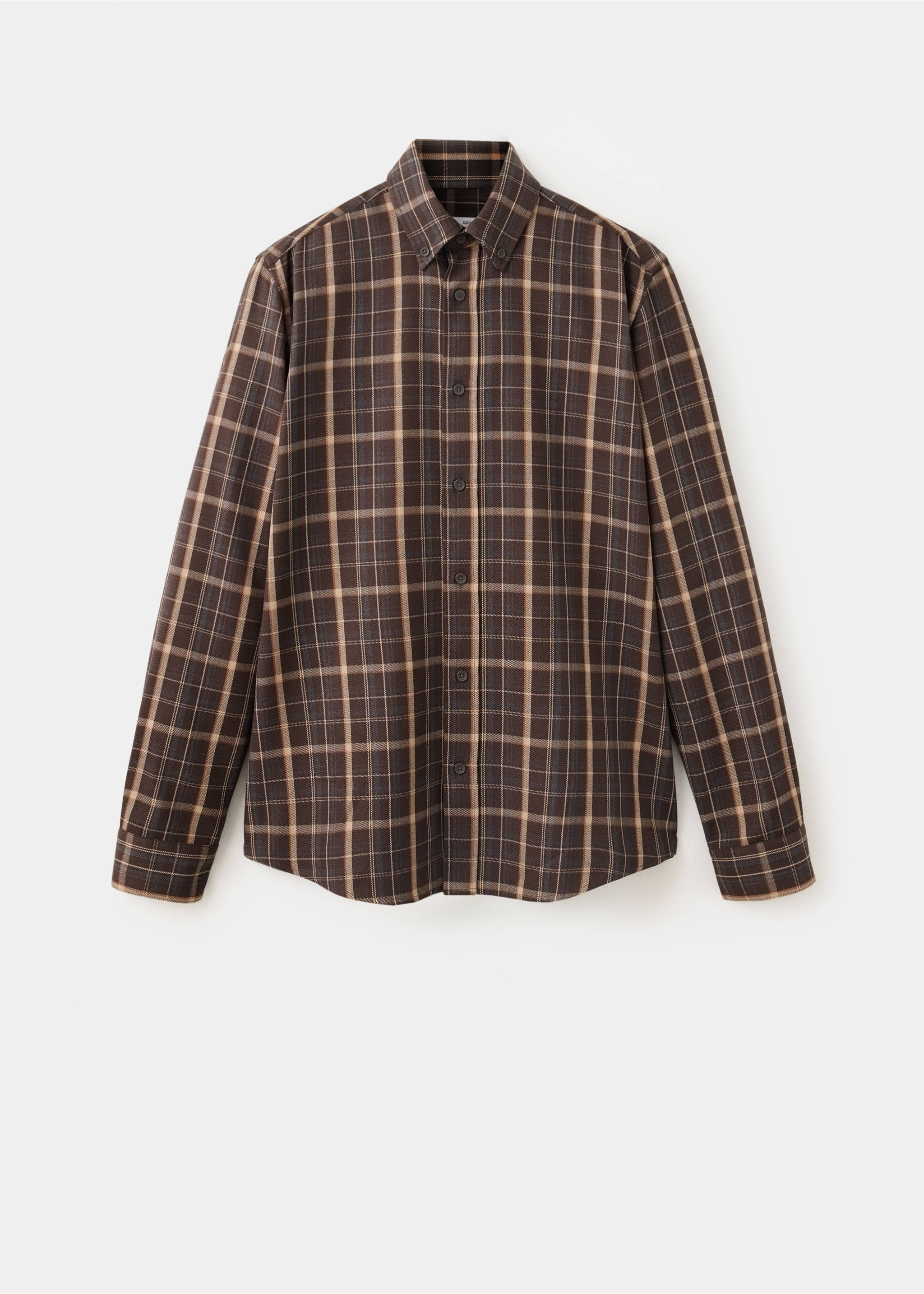 Brown plaid overshirt with a button-down collar and long sleeves., Brown. Ref: 37087892-00.