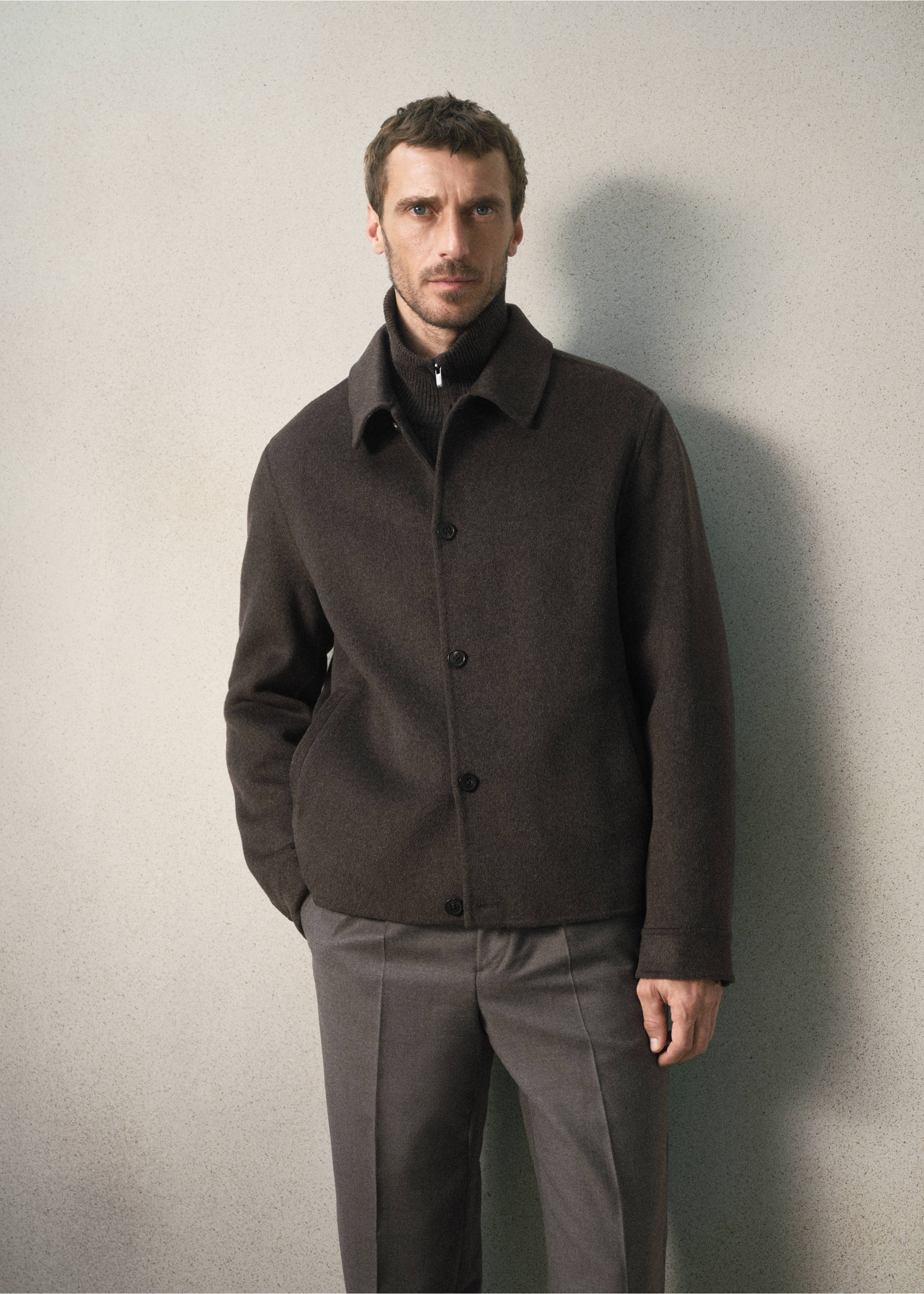 Dark brown jacket with a shirt collar and button fastening., Coffee. Ref: 37087896-00.