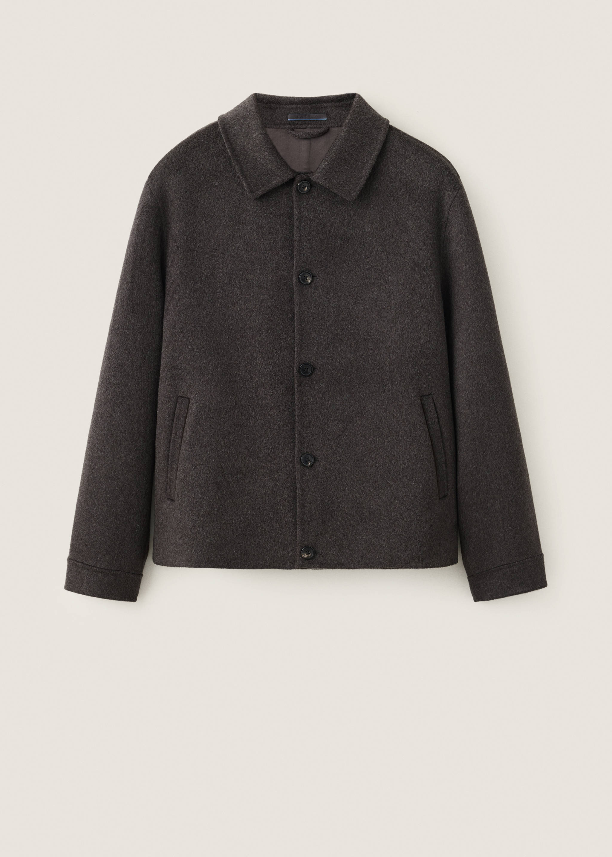 Dark grey men's jacket with shirt collar and front buttons