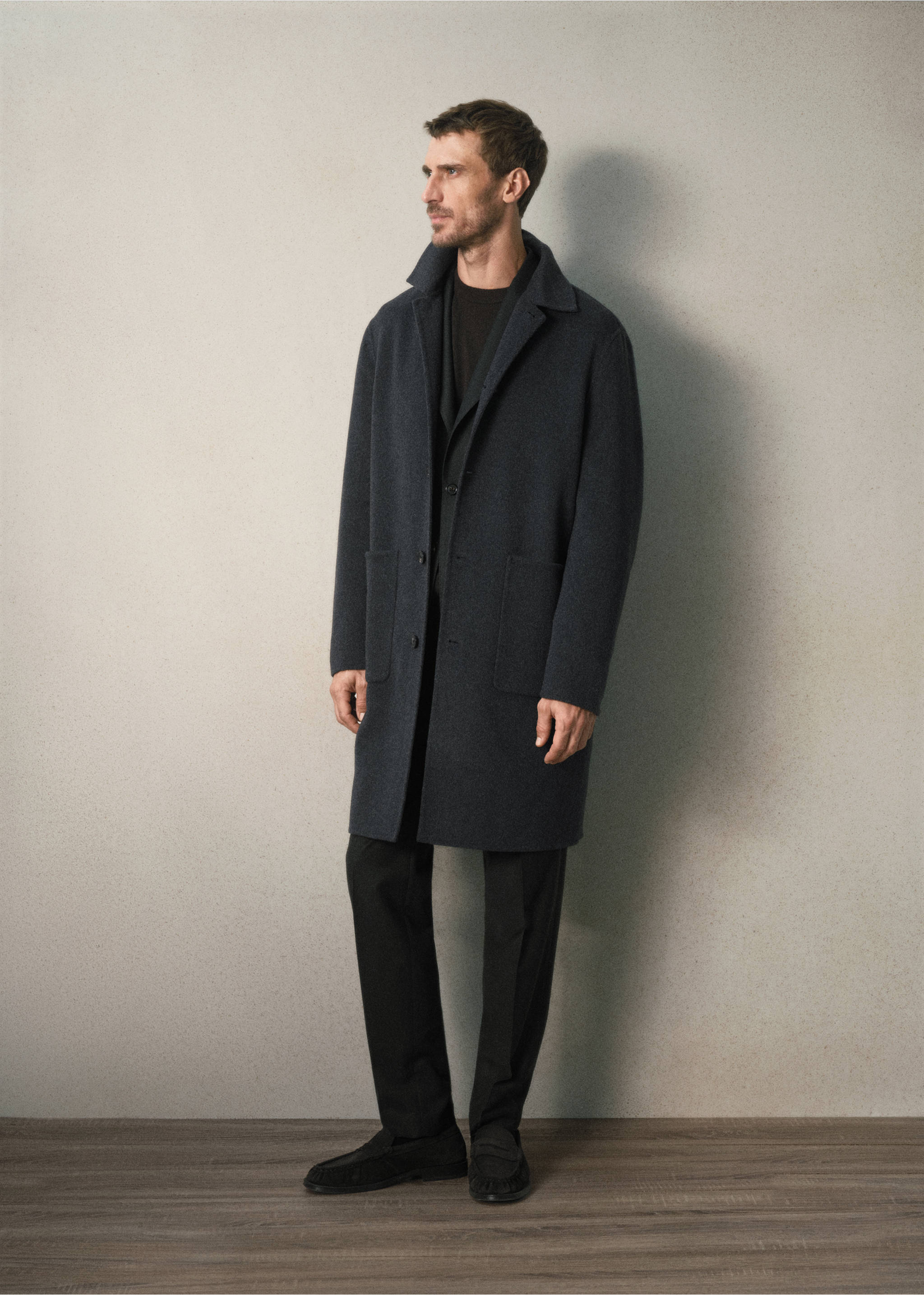 Wool-cashmere blend coat with pockets - General plane, Charcoal. Ref: 37087897-00.