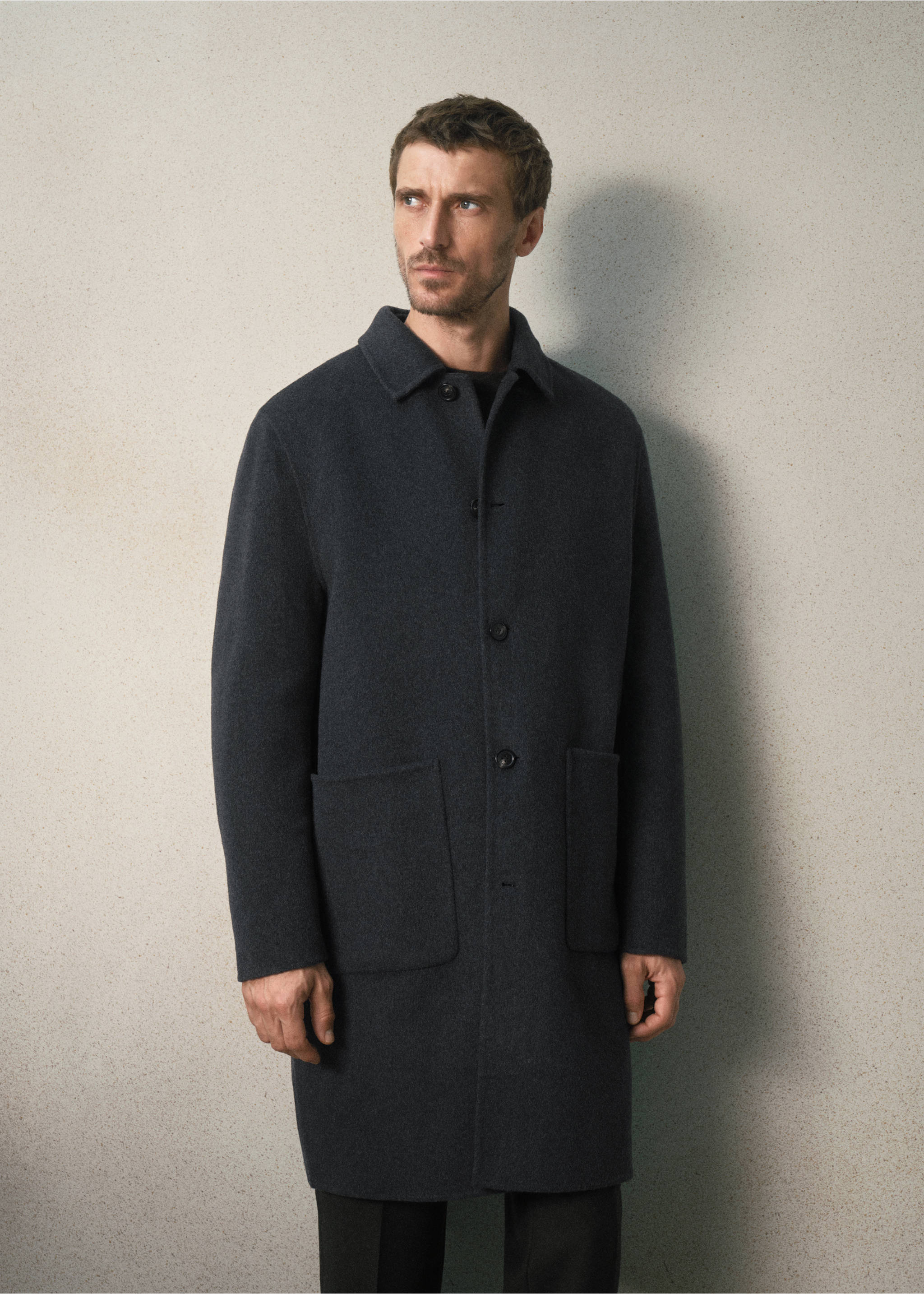 Wool-cashmere blend coat with pockets - Medium plane, Charcoal. Ref: 37087897-00.