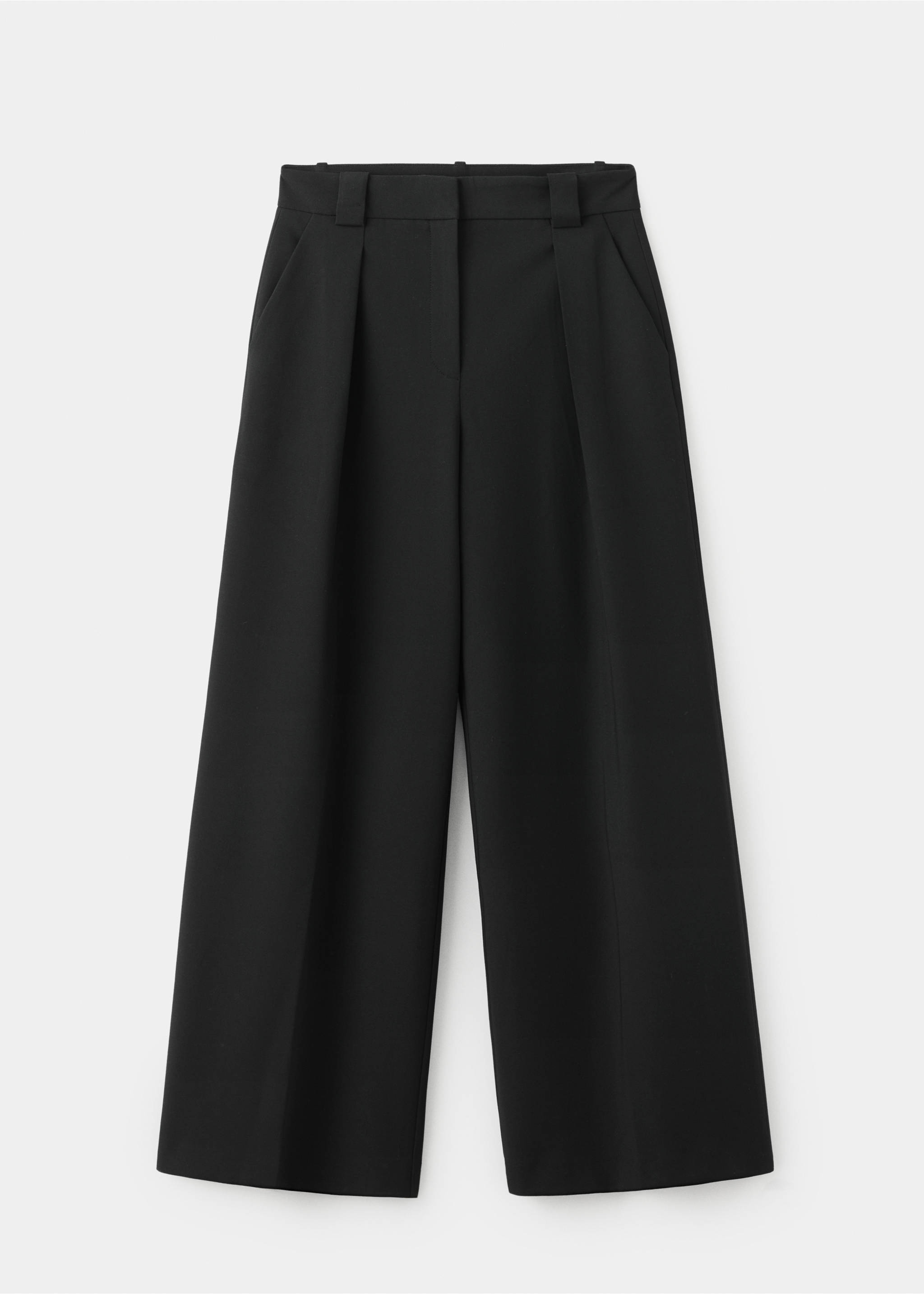 Black wide-cut trousers with high waist, belt loops, and front pleats., Black. Ref: 37087898-00.