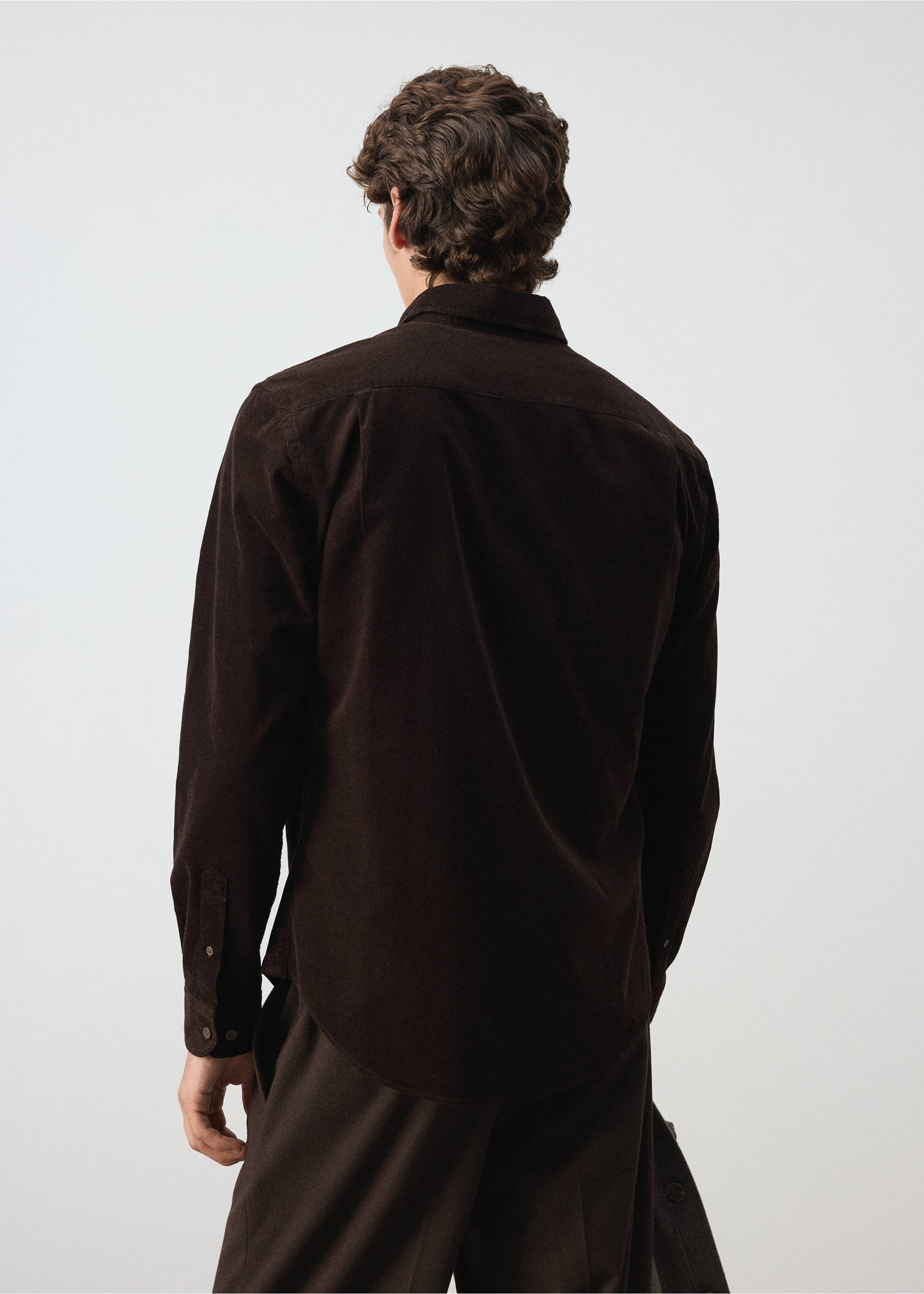 Dark brown corduroy long-sleeved shirt shown from the back., Chocolate. Ref: 37087900-00.