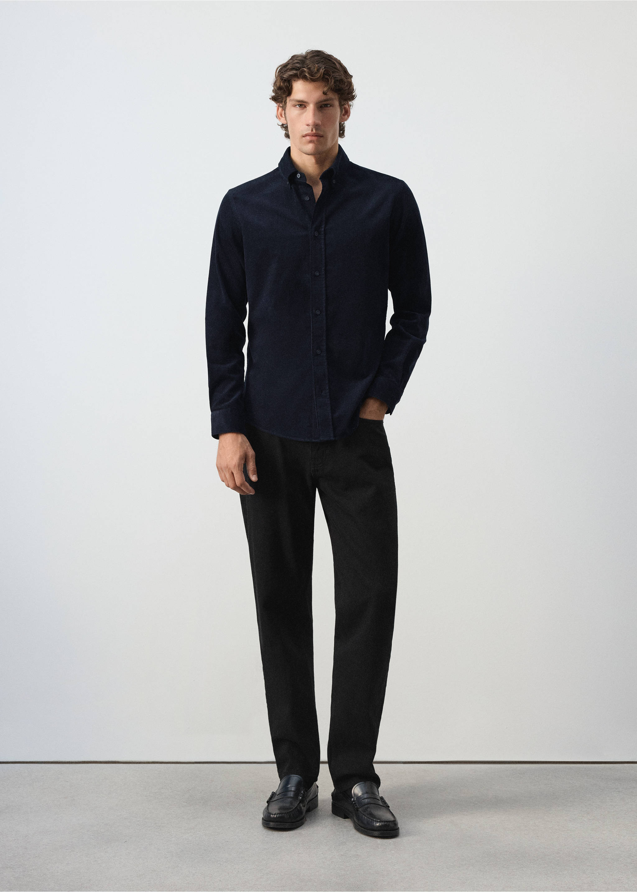 Classic-fit micro-corduroy shirt - General plane, Indigo Blue. Ref: 37087900-00.