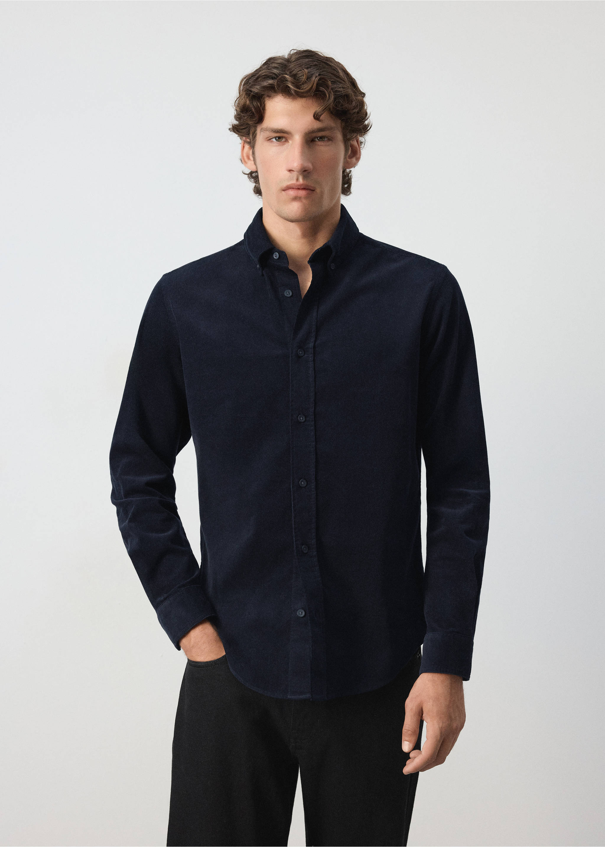 Classic-fit micro-corduroy shirt - Medium plane, Indigo Blue. Ref: 37087900-00.