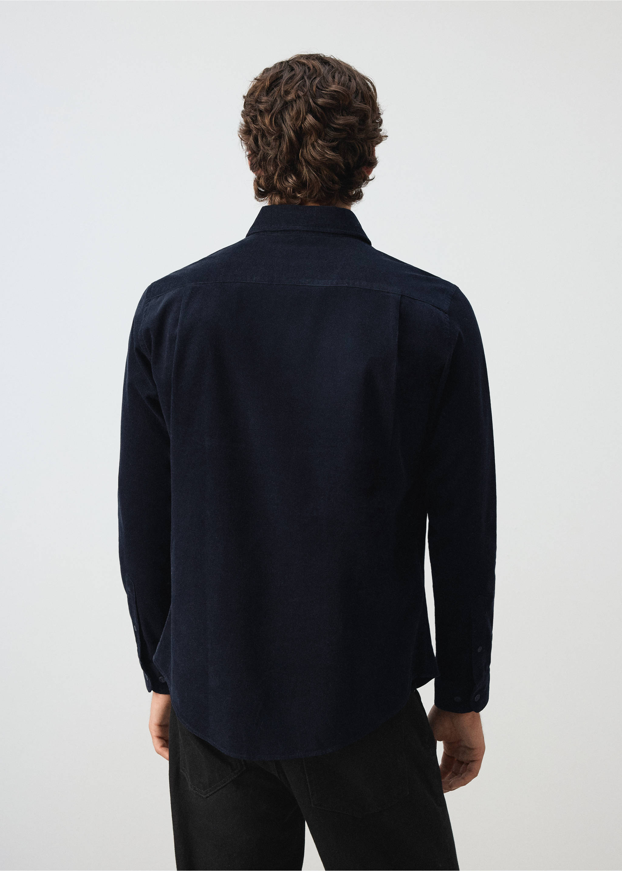 Classic-fit micro-corduroy shirt - Reverse of the article, Indigo Blue. Ref: 37087900-00.