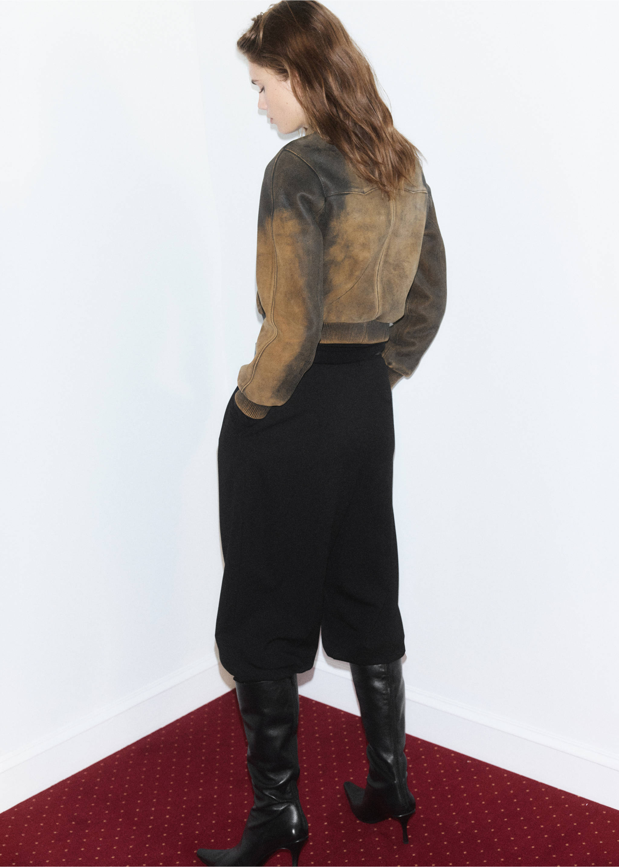 Brown and black distressed jacket shown from the back., Brown. Ref: 37087901-00.