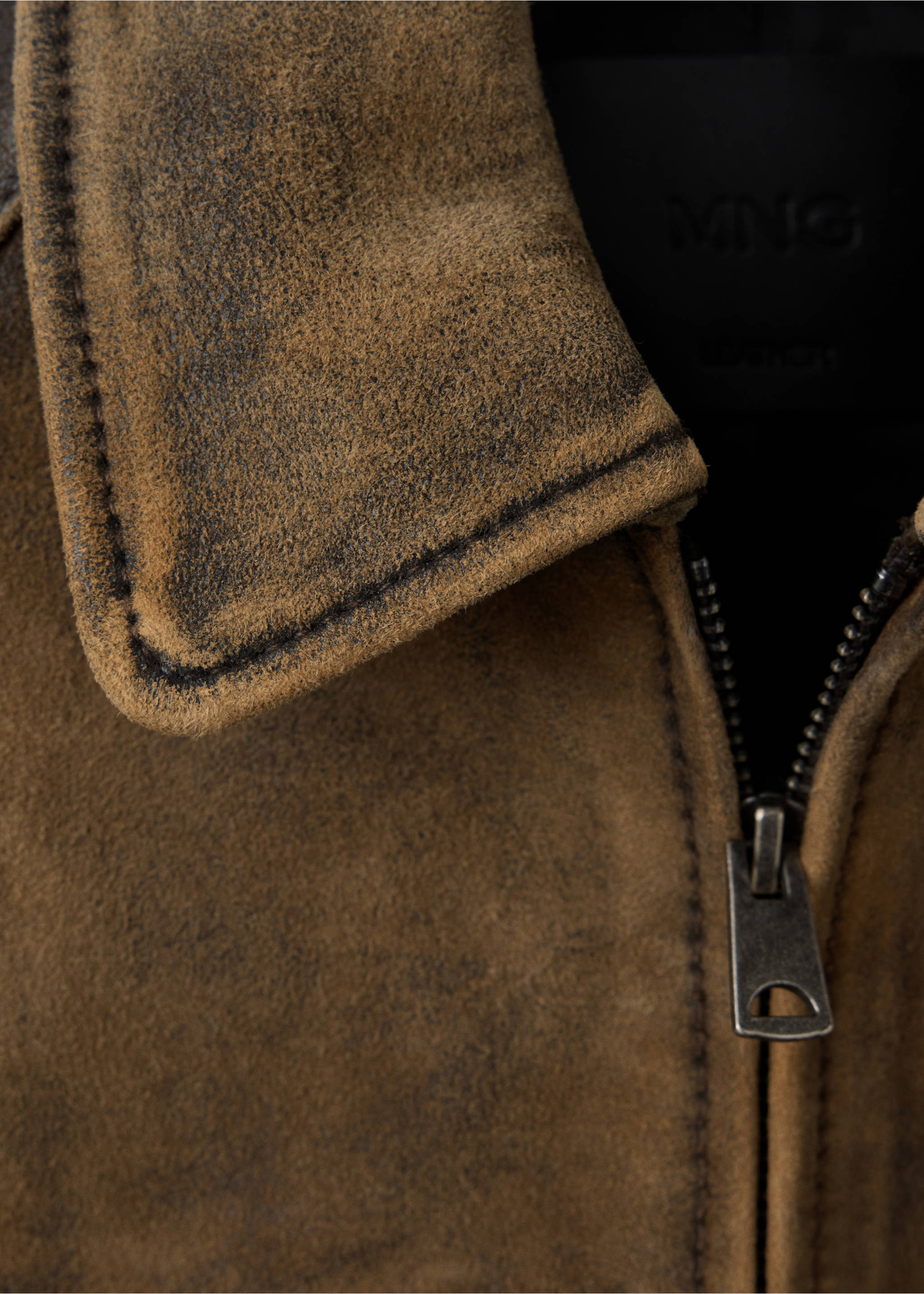Leather jacket with worn effect - Details of the article 8, Brown. Ref: 37087901-00.