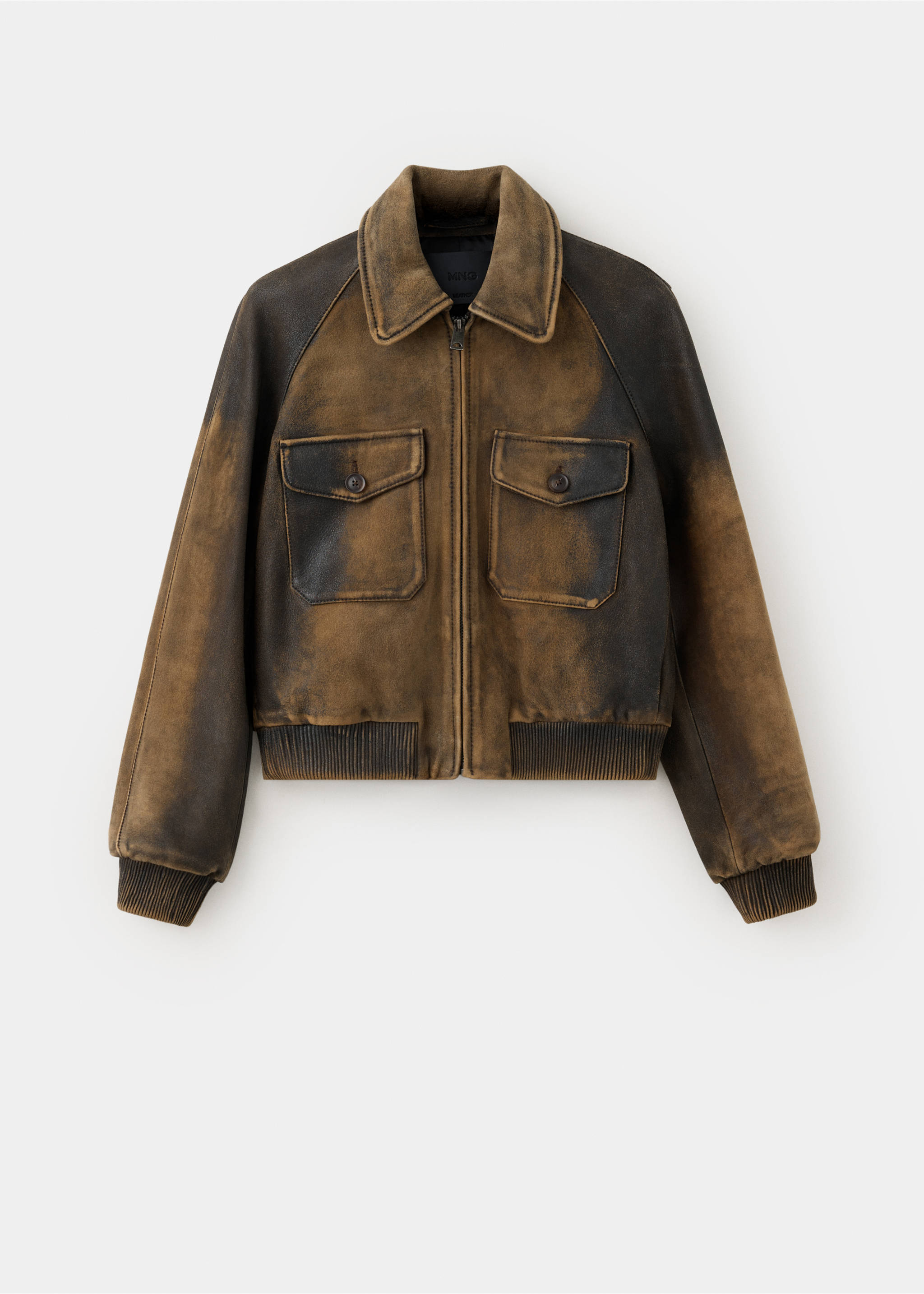 Leather jacket with worn effect - Article without model, Brown. Ref: 37087901-00.