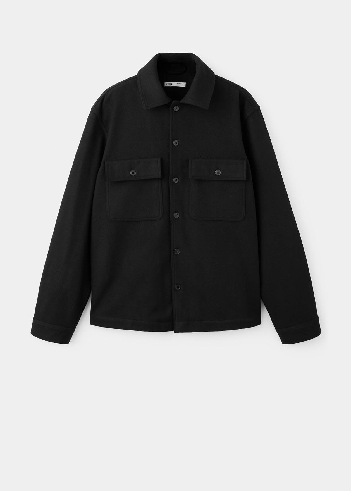 Wool-blend overshirt with pockets — Black