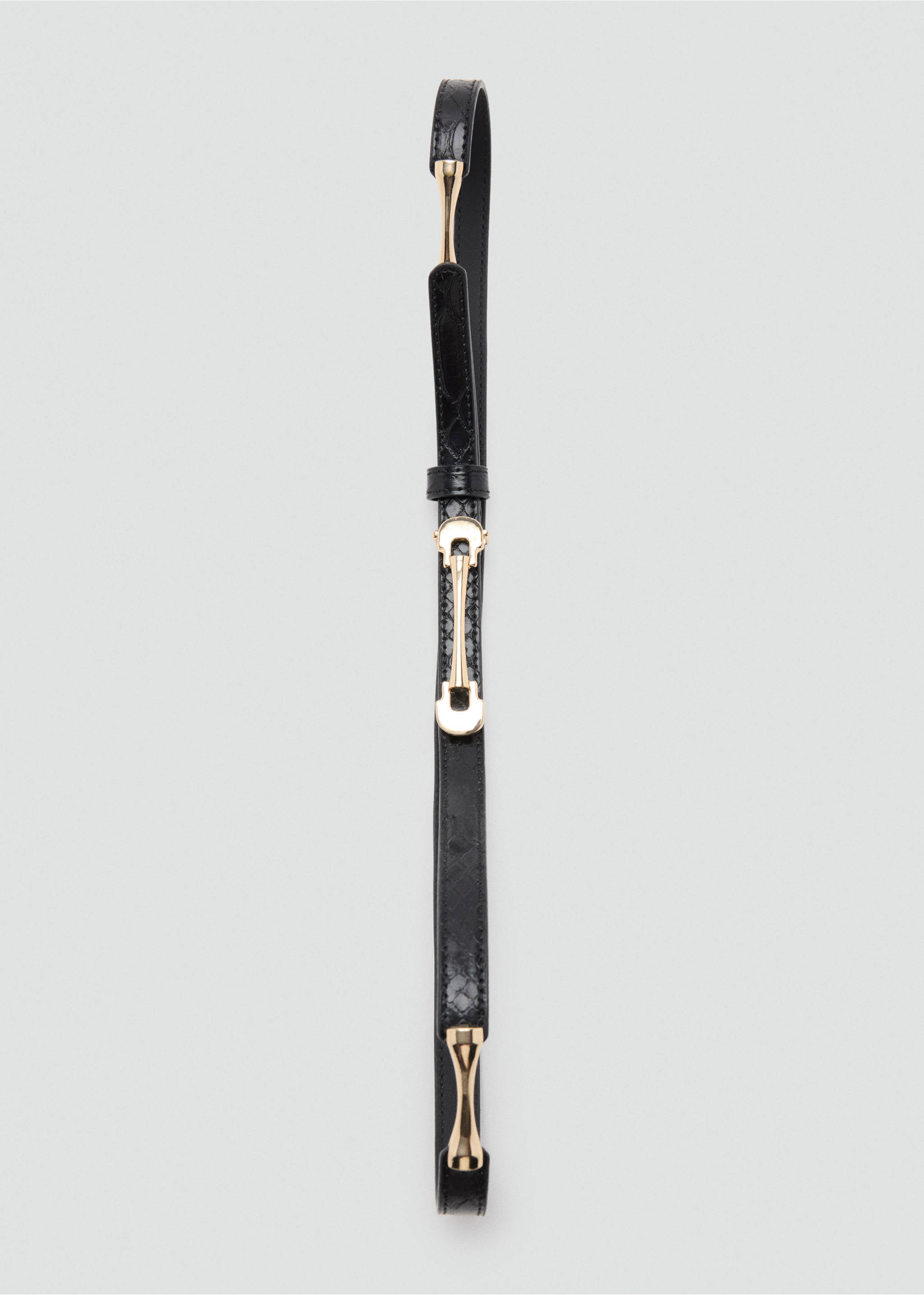 Thin belt with metal buckle - Details of the article 2, Black. Ref: 37087904-00.