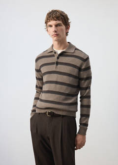 Wool-cashmere blend knit polo jumper — Medium Brown 1