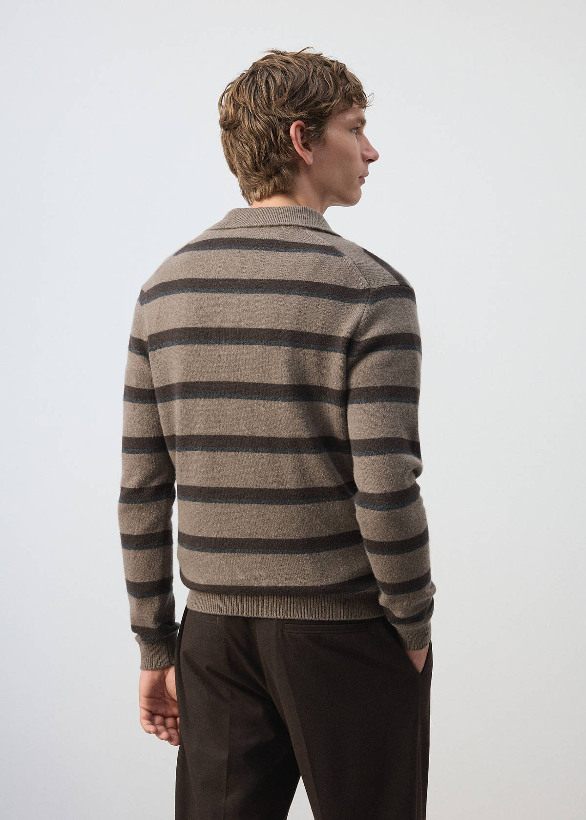 Wool-cashmere blend knit polo jumper — Medium Brown