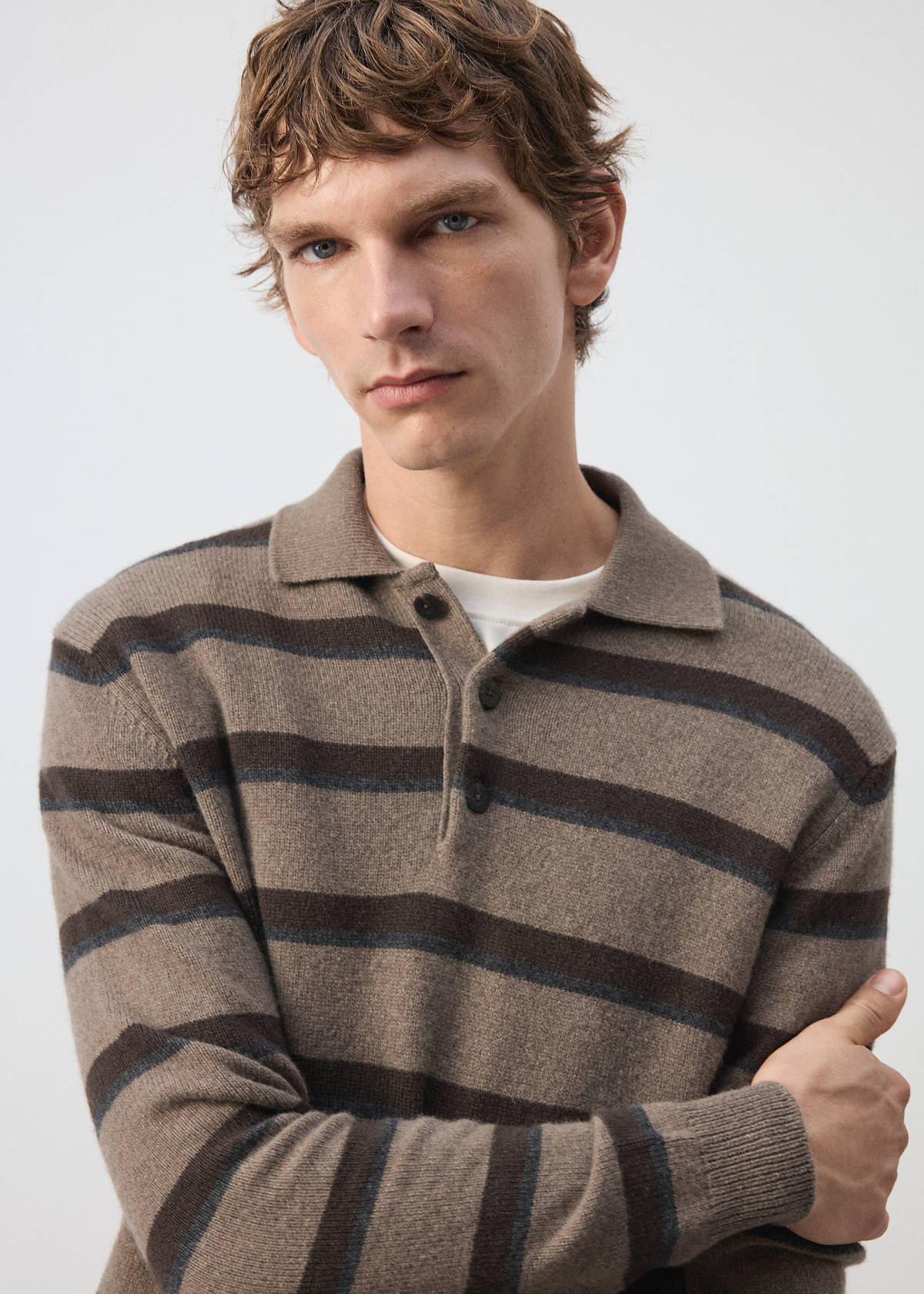 Wool-cashmere blend knit polo jumper — Medium Brown