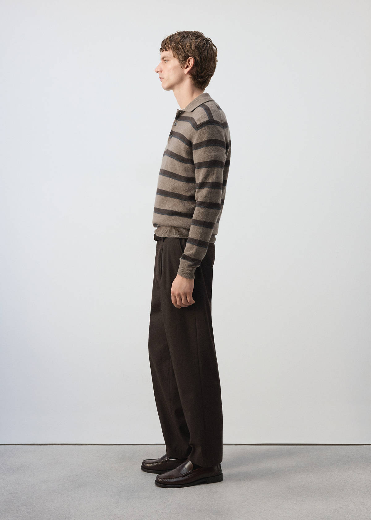Wool-cashmere blend knit polo jumper — Medium Brown