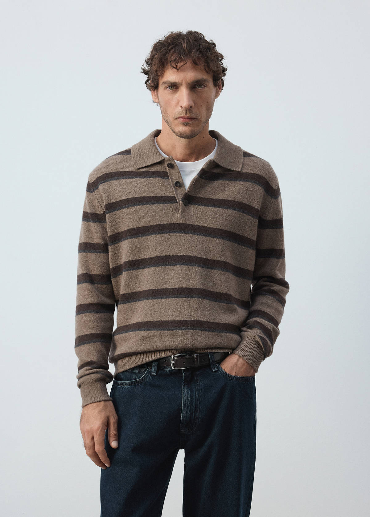 Wool-cashmere blend knit polo jumper — Medium Brown