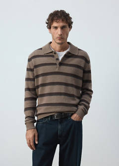 Wool-cashmere blend knit polo jumper — Medium Brown 9