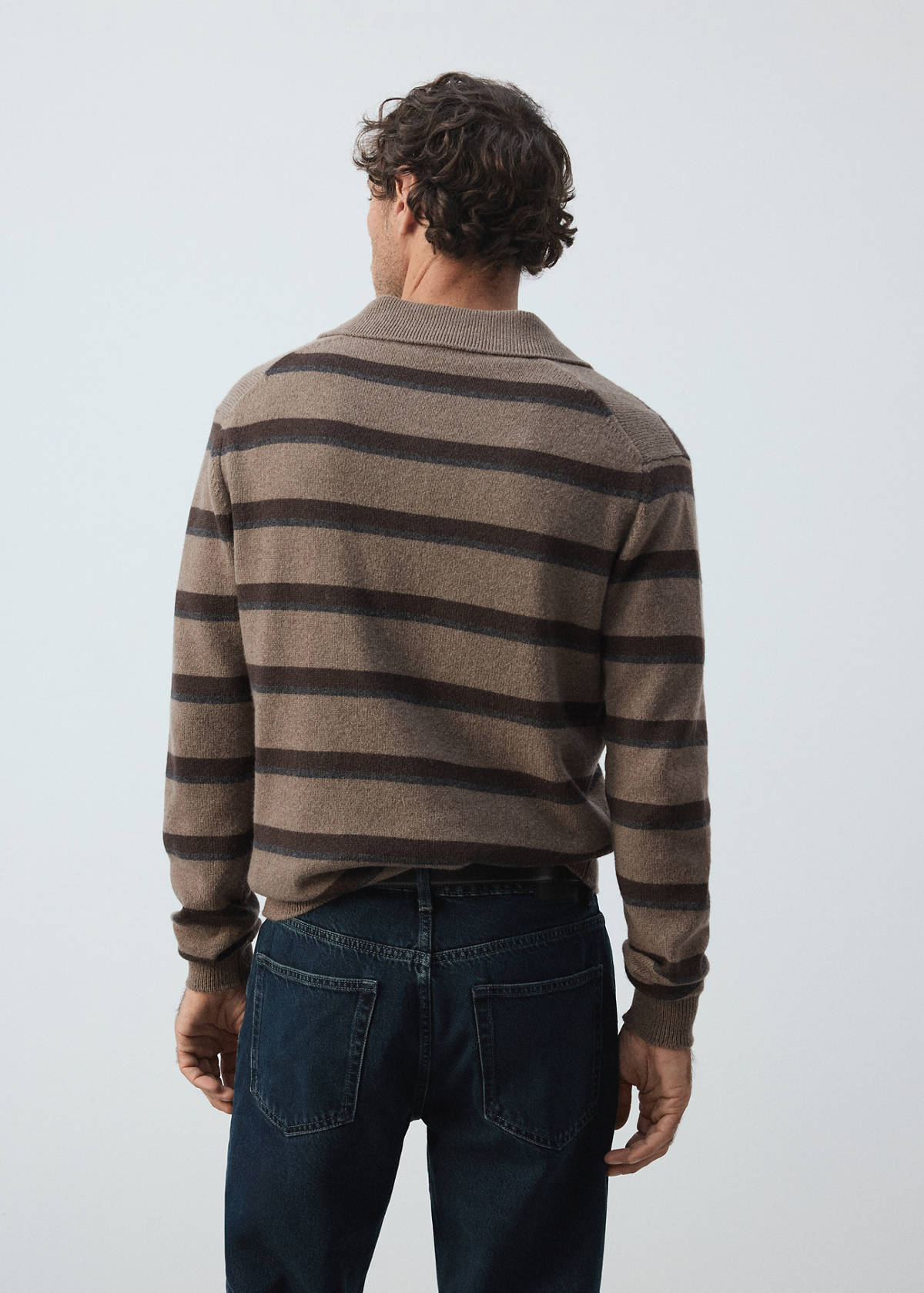 Wool-cashmere blend knit polo jumper — Medium Brown