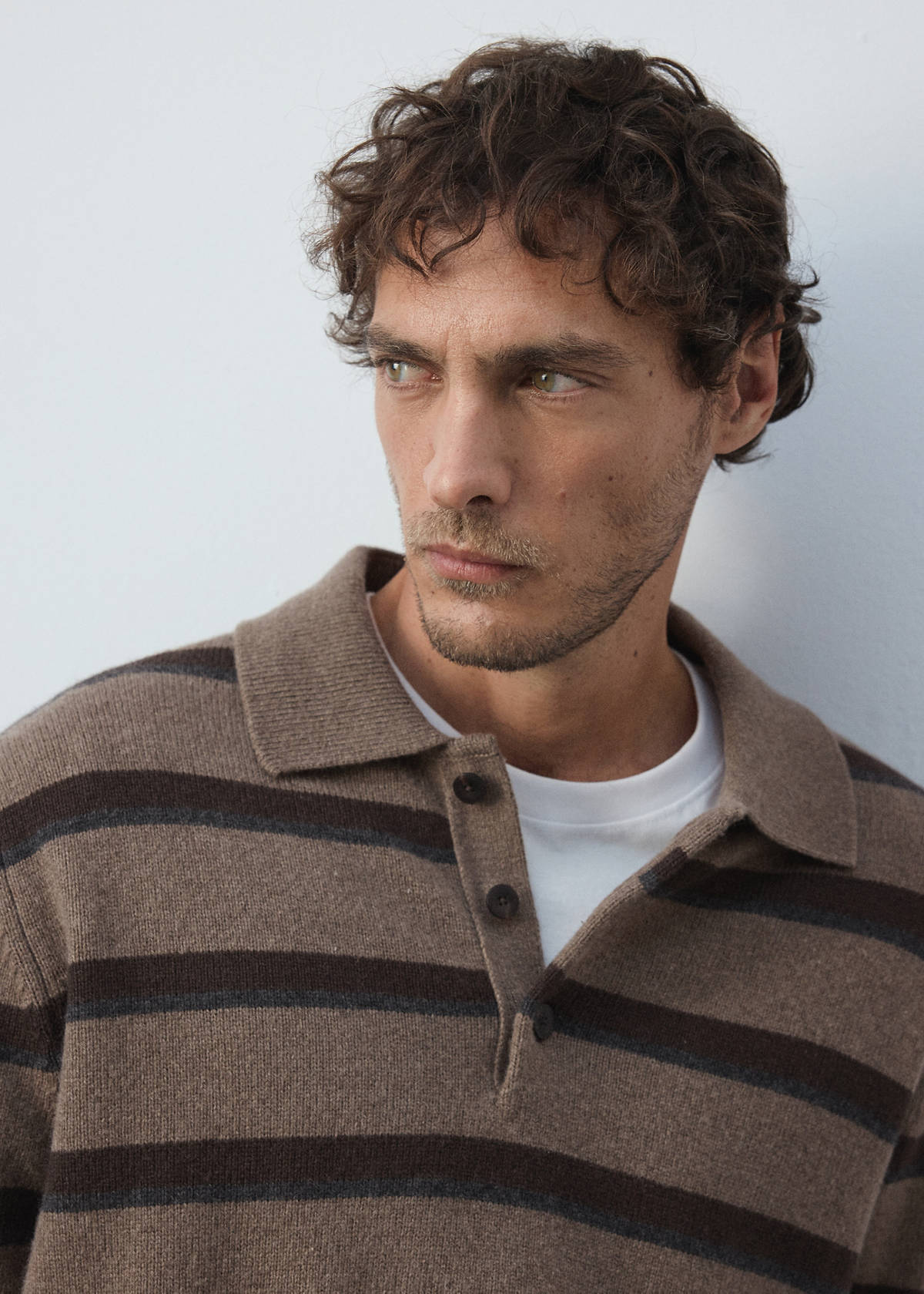 Wool-cashmere blend knit polo jumper — Medium Brown