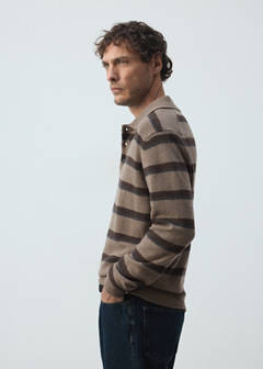 Wool-cashmere blend knit polo jumper — Medium Brown 13
