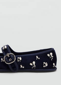 Velvet ballerinas with rhinestone detailing — Night Blue 3