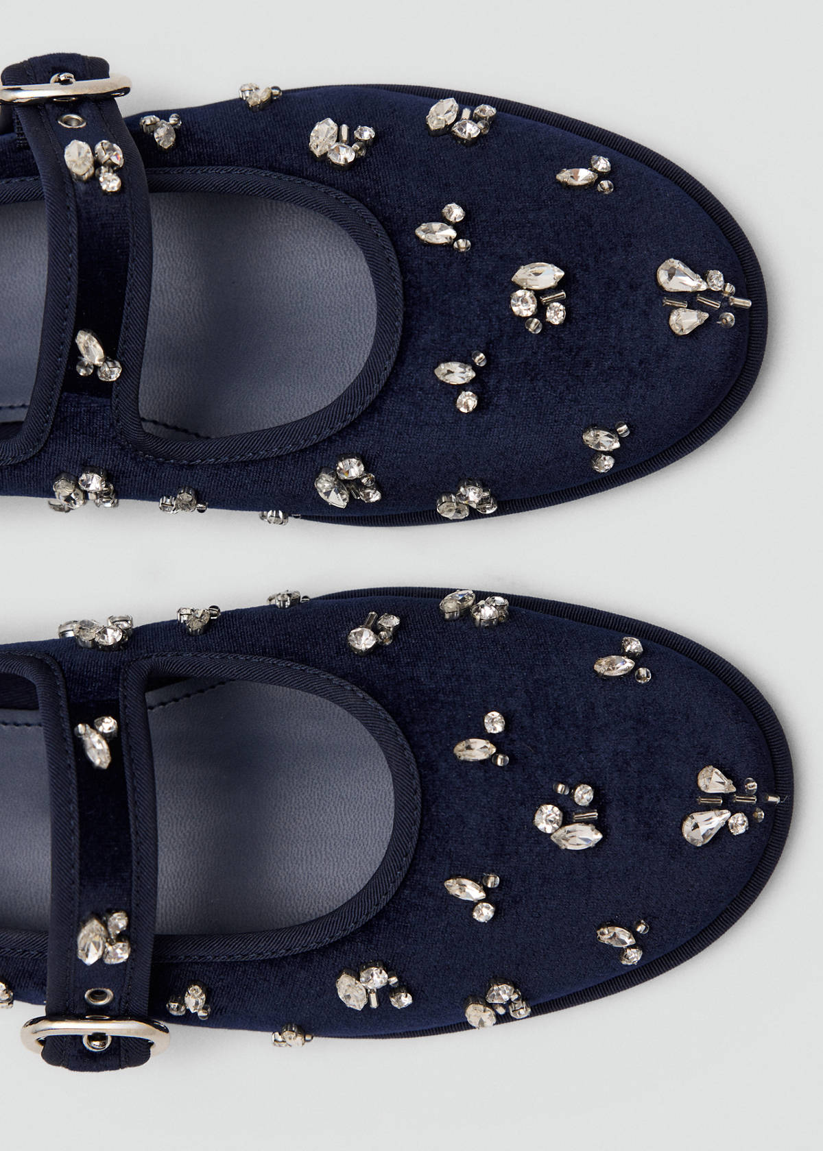 Velvet ballerinas with rhinestone detailing — Night Blue