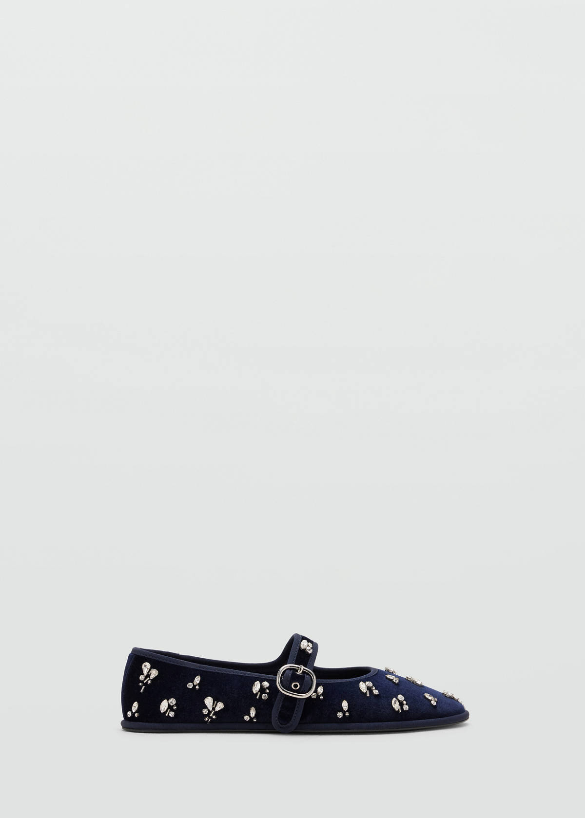 Velvet ballerinas with rhinestone detailing — Night Blue