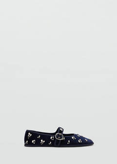 Velvet ballerinas with rhinestone detailing — Night Blue 1