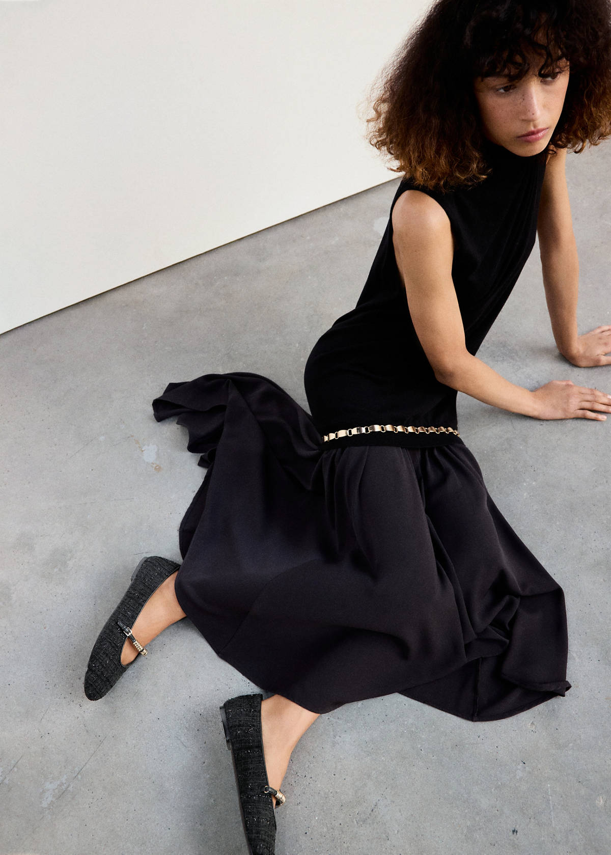 Tweed ballerinas with metallic detail — Black