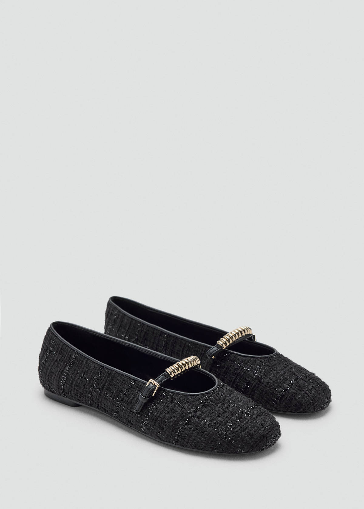 Tweed ballerinas with metallic detail — Black