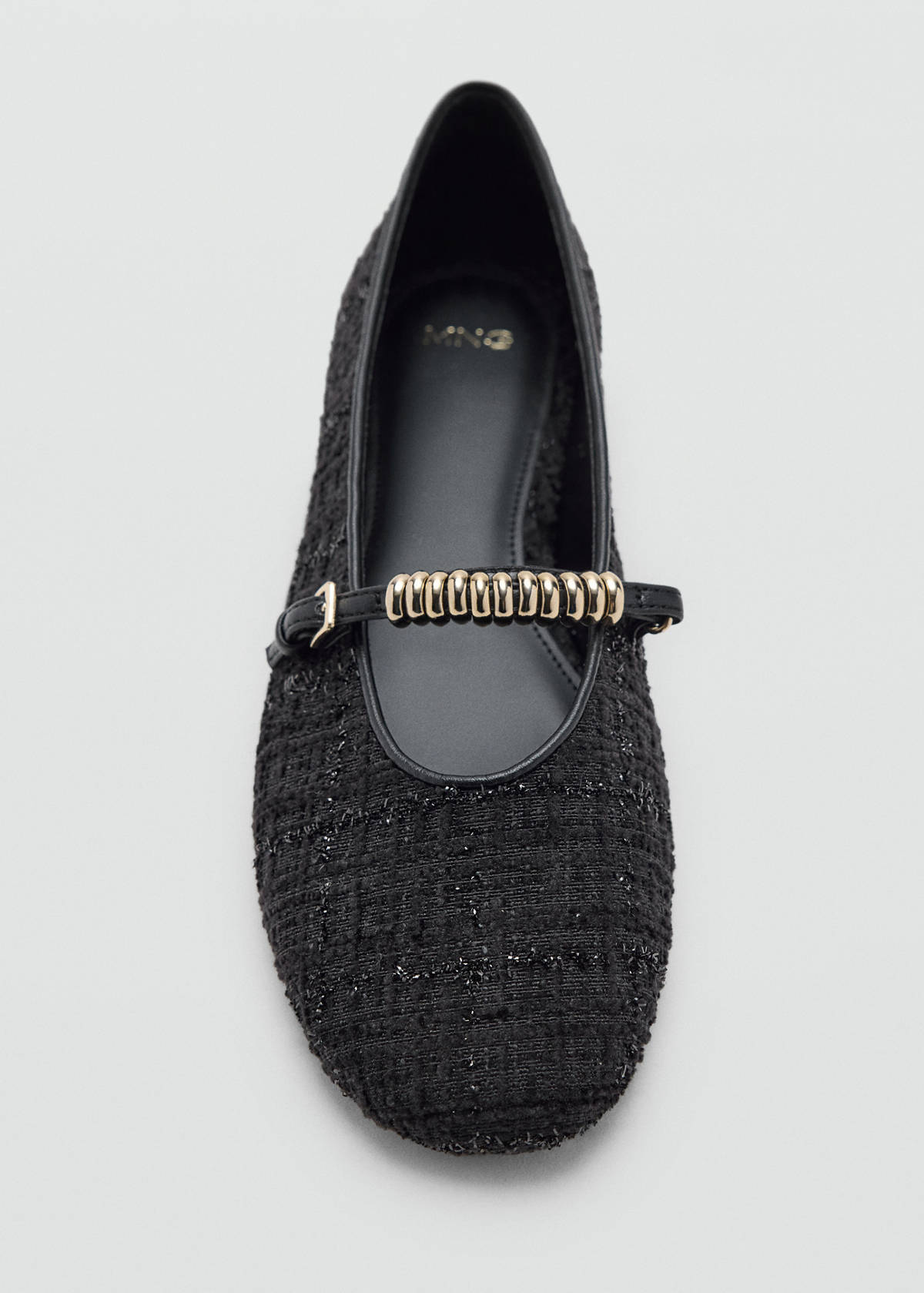 Tweed ballerinas with metallic detail — Black