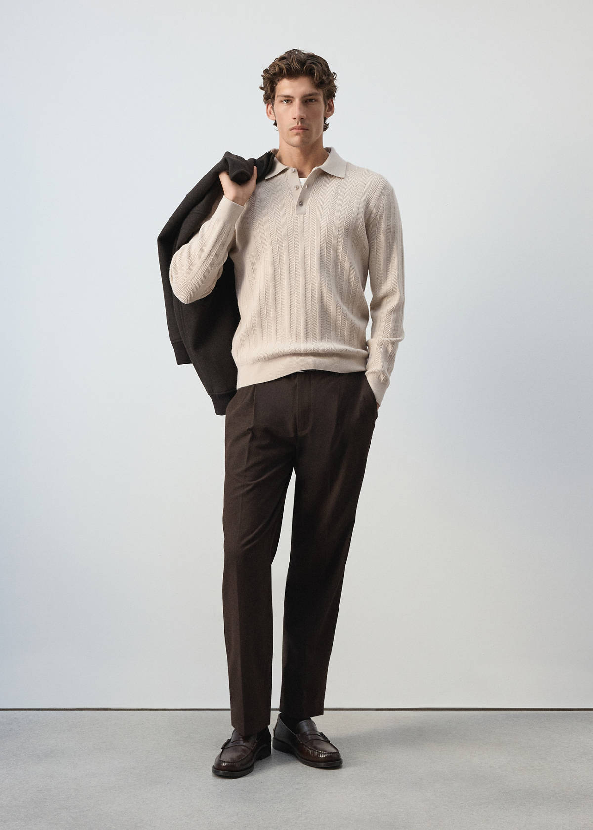 Knitted structured polo sweater